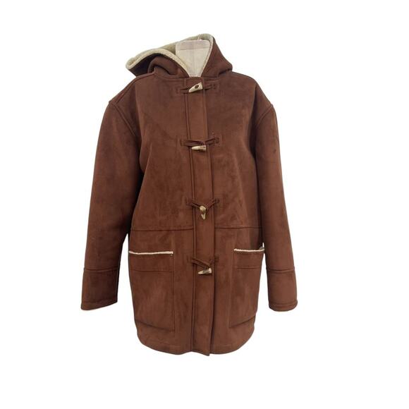 Ralph Lauren Brown Faux Suede Sherpa Toggle Coat Jacket Brown‎ Size Large - Picture 1 of 12
